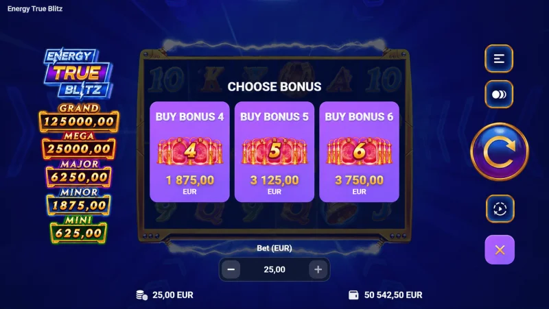 Energy True Blitz - menu Acquista Bonus