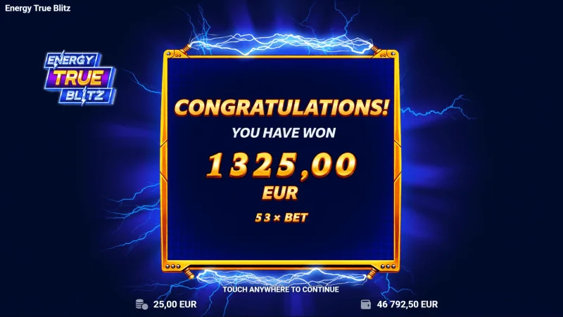 Energy True Blitz - grande vincita totale nel round